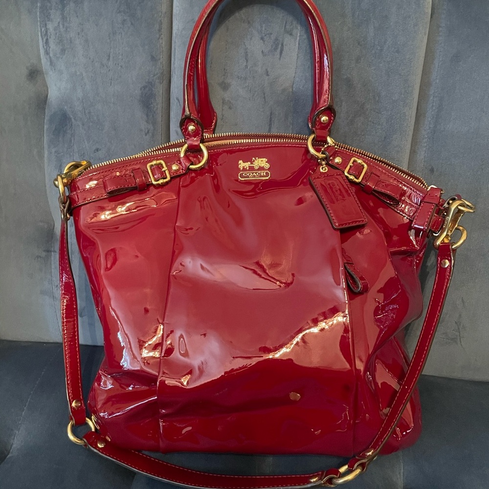 Coach Patent Leather Satchel- Red